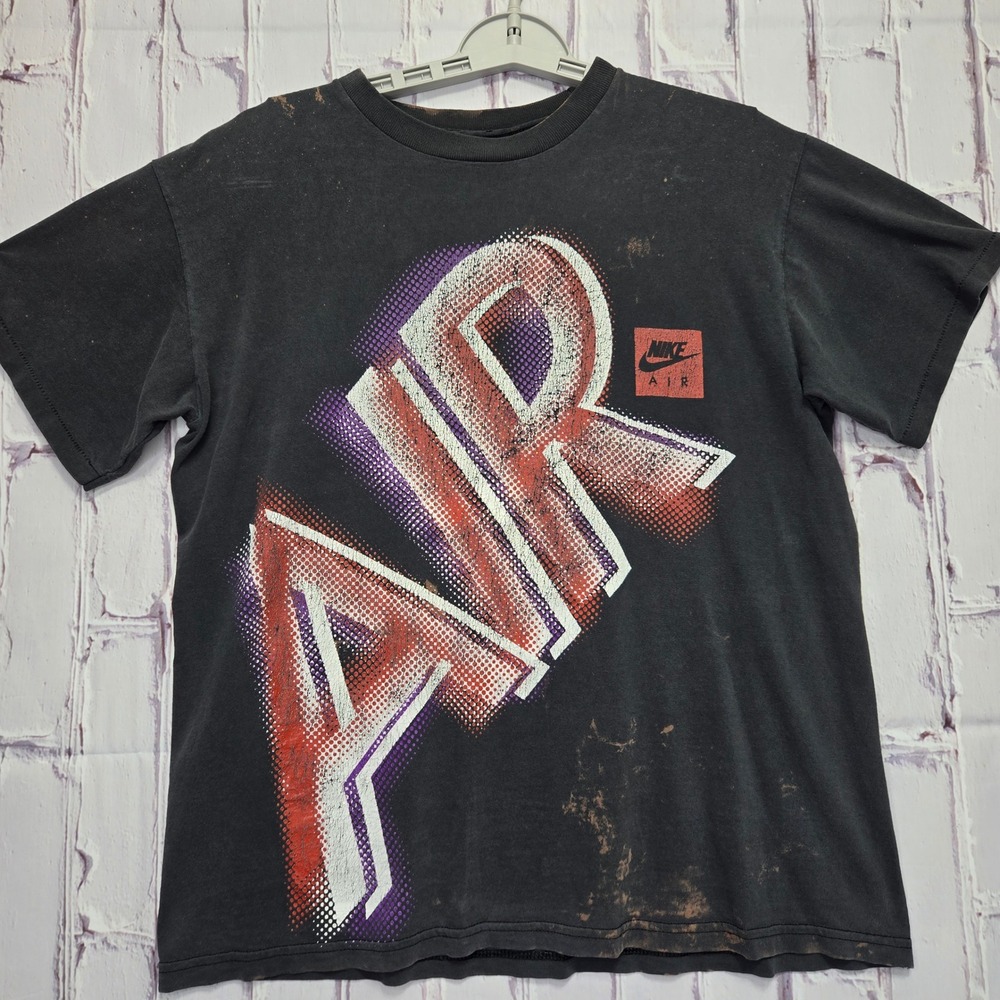 Vintage Nike Air T-Shirt Mens Black Single Stitch Bleached Distressed Thrashed M